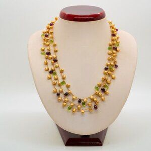 Gorgeous Marco Bicego Acapulco 18k Gold 3 Strand Peridot Garnet Necklace in Exce
